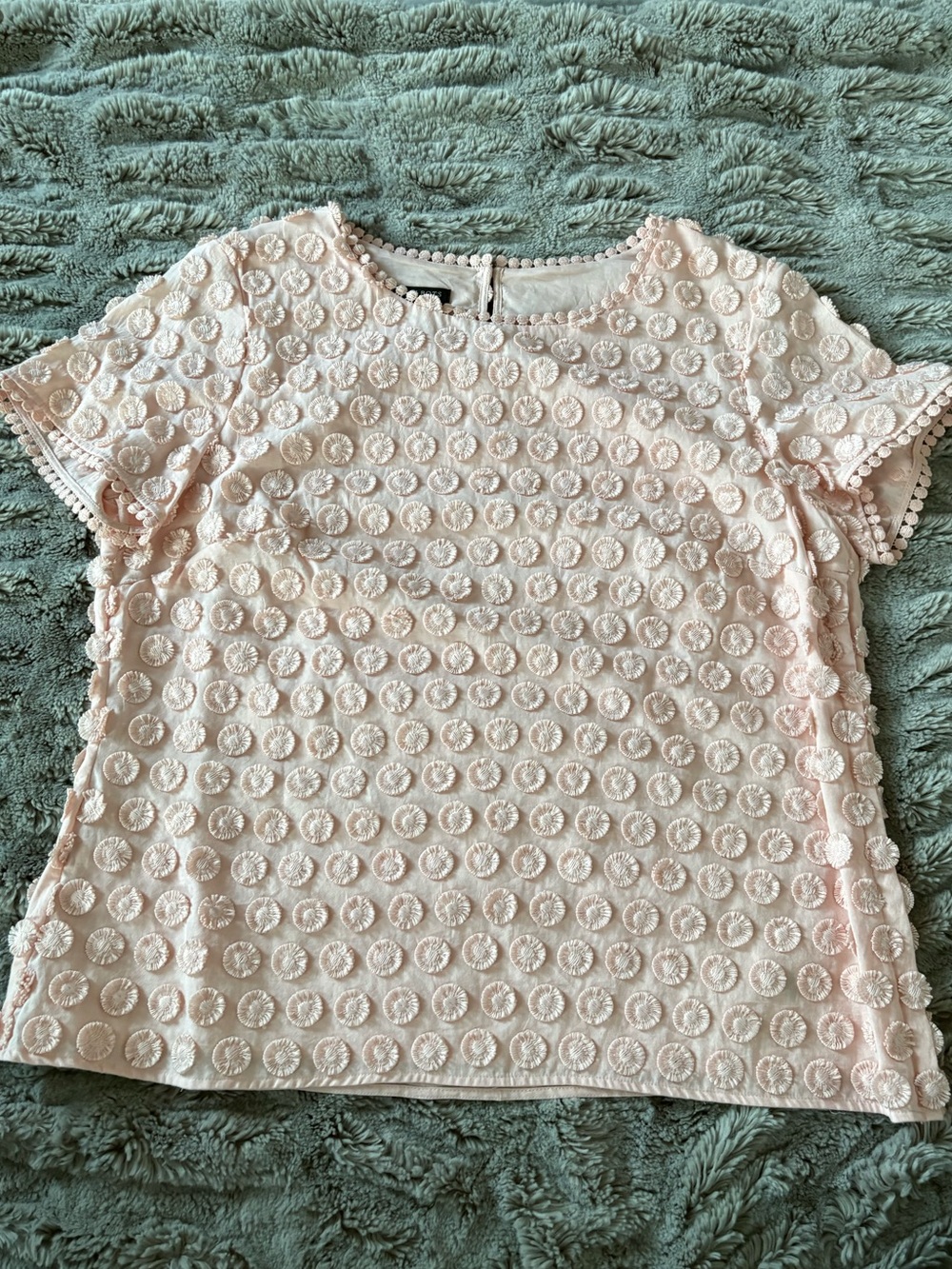 Talbots Blush Pink Embroidered Flowers Short Sleeve Top